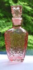 Vintage Pink Daisy & Button Footed Midcentury Decanter with Stopper Art Glass picture