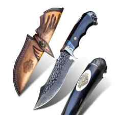HARLEY DAVIDSON Damascus Steel Hunting Knife Survival Knife With Leather Sheath picture