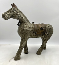 Antique Metal Copper Wrapped Carved Wood Horse Statuette Figurine picture