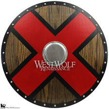 Solid Oak Wood Viking X Cross Shield - Norse Armor - sca/larp/cross/steel/Norway picture