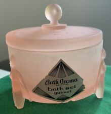 ART DECO POWDER JAR WITH LID PINK SATIN GLASS ANTIQUE BATHING BEAUTIES picture