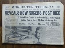 Will Rogers Wiley Post Dead - August 17 1935 Worcester MA Telegram (Newspaper) picture