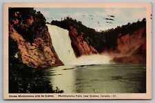 Chutes Montmorency Falls Quebec Canada Waterfall Cancel 1950 Vintage PM Postcard picture