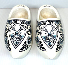 Vintage Holland Dutch Clog Blue & White Wooden Carved Shoes Hand Painted - EUC picture