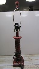 Vintage Wood Rustic Lamp without shade in dark Red color tall picture