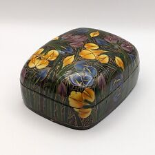 Handmade Lacquered Floral Rectangle Trinket Box Gold Accents, Kashmir India picture