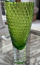 VTG DIAMOND CUT EMERALD GREEN & CLEAR CRYSTAL FACETED ART GLASS VASE 10.5” FAB picture