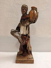 Vintage Mexican Folk Art Paper Mache Wrinkled Sad Old Woman Clay Pot And Ropes picture