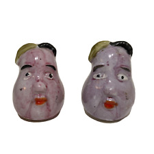 Eggplant Salt and Pepper Shakers Anthropomorphic Faces with plugs Vintage picture
