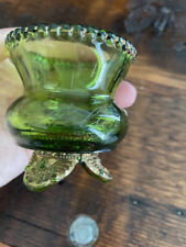Green Glass Souvenir Toothpick Holder Signed 