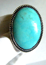 Vintage Signd Bennett Navajo Indian Blue Turquoise Sterling 925 Large Sz 11 Ring picture