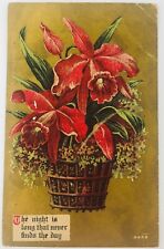 Vintage Greetings Postcard The Night is Long Flowers in a Basket picture