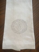 Large Vintage White Show Towel Hand Embroidered Monogram  