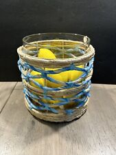 Glass Vase with Blue & Crème Colored Wicker Wrap with Lemons picture