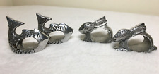 Vintage Silver Fish & Rabbit Metal Napkin Rings Set of 4 Heavy Weight picture
