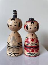 Kokeshi Japanese Wooden Doll Vintage Antique 9.5cm 11.5cm Set Lot of 2 picture
