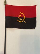 New Angola Mini Desk Flag - Black Wood Stick Gold Top 4” X 6” picture