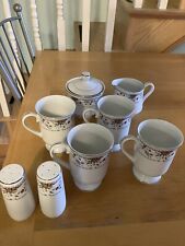 Fine China Claremont Japan 4 Coffee Mugs , Salt And Pepper , Sugar Bowl ,Creamer picture