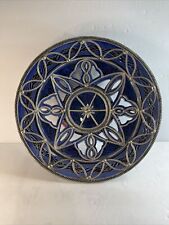 Vintage Moroccan SAFI Redware Pottery Bowl Blue Glaze Silver Beads 13 1/4” D picture