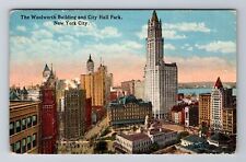 New York City NY, Woolworth Building, City Hall Park, c1919 Vintage Postcard picture