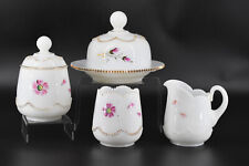 6-Piece VTG HEISEY Beaded Swag Opalescent Milk Glass Hand Painted Enamel Floral picture