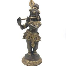 Handcrafted Antique Brass  India God Lord Krishna with Flute Murti Statue 10.2