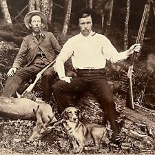 Antique Cabinet Card Photograph Men Hunting Dog Guns Deer Pipes Wild West picture