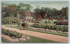 Entrance to Lakeside Park Fort Wayne Indiana Landscape 1913 Postcard - Posted picture