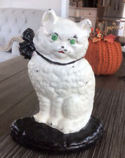 Vtg Cast Iron Kitty Cat Doorstop w Bow 7 1/2” tall picture