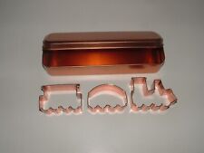 3-Piece Copper Metal Train Cookie Cutter Set In Tin, Age Unknown, pre-owned picture