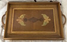 Vintage Inlay Wood Tray Floral Design - MCM, Retro picture
