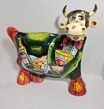 Anatoly Turov Pottery Cow Sculpture with Wine & Cheese - Signed picture