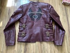 Vintage Harley Davidson Maroon Womens Leather Biker Jacket Wings Size M picture