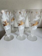 LIBBEY - GOLD WHITE - MCM FROSTED PILSNER Calvacade  GLASSES SET 6 EX Cond. picture