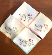 Set of Four UNUSED Antique Silk Childrens Handkerchief Christmas Goose Holidays picture
