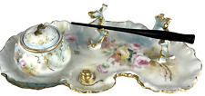 Antique Limoges Wm. Guerin WG & Co. Tray Inkwell Pen Holder Gold Trim Floral picture
