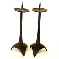 Brutalist Style PILLAR CANDLE HOLDERS Set of 2 Mid-Century Modern Unbranded Vtg picture
