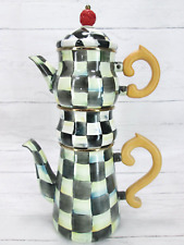Mackenzie Childs Courtly Check Stacked Teapot Creamer Sugar Enamel Vintage 90s picture