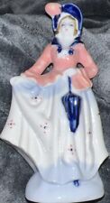 Vintage Occupied Japan Figurine Blue Willow Lady Umbrella Victorian 1940’s picture
