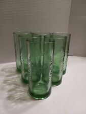 COCA COLA Heavy Large Green Glasses Embossed Retro Set Of (6) Tumblers 2009... picture