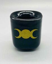 Black Ceramic Chime (Mini) Candle Holder with Gold Print Triple Moon picture
