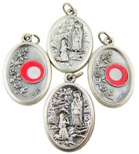 Our Lady of Lourdes Silver Tone Medal with 3rd Class Relic, Lot of 4, 1 Inch picture