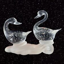 1980s Clear Art Glass Bird Duck Sculpture Figure On Frosted Bottom W Bubbles picture