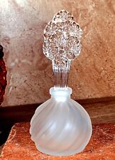 IRICE I. W. Rice VTG Crystal Perfume Frosted Bottle/Clear Ornate Floral Top MINT picture