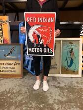Antique Vintage Old Style Sign Red Indian Motor Oil Made USA picture