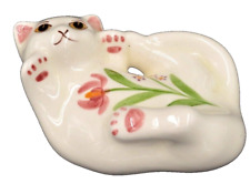Vintage  Cat Ceramic Trinket Dish Figurine Pink Flowers 'Gustin Co. Kitty 7' picture