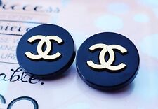 10 Chanel Steel Stamped CC Black Gold Round Button 24mm Set of 10 picture