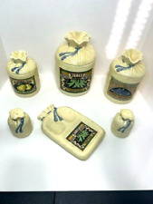 Vintage Hearth and Home Burlap Sack Design Canisters, S&P Shakers, Spoon Rest picture