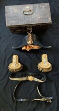 Named British Senior RN Officer Fore and Aft Cap w/ Belt & Epaulets Japanned Tin picture