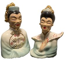 Vtg. Asian Porcelain Couple Cloisonné Bust Statues picture